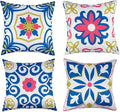 Pyonic Outdoor Pillows Waterproof Throw Pillow Covers Set of 4 Floral Printed and Boho Farmhouse Outdoor Pillow Covers for Patio Funiture Garden 18x18 Inch