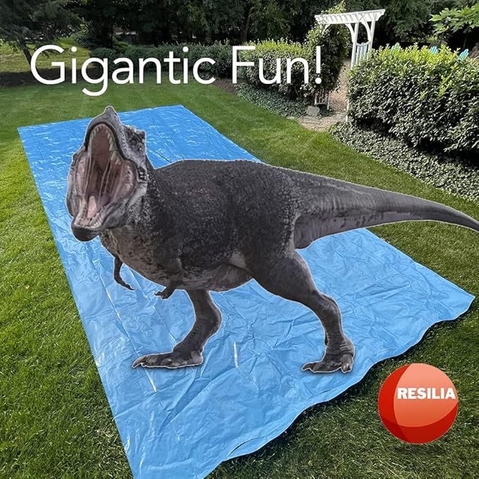 RESILIA - Super Slip Lawn Water Slide Extreme, 150 Feet Long x 12 Feet Wide, for Adults and Teens, Powder Blue with Hold Steady Stakes, Made in The USA