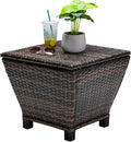 Outvita Outdoor Side Table, Rattan Coffee Table with Storage 13 Gallon Patio Small Deck Storage Box for Cushion Towel Books, Brown Side Table with lid