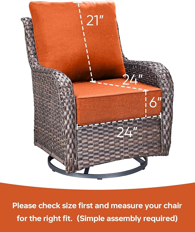 Luxury 24x24x6 Inch Outdoor Seat Cushions - Set of 2 Water Resistant Patio Chair Replacement Cushion for Porch Set Rattan Dining Rocker Glider Chairs Loveseat Couch Sectional Sofa - Orange