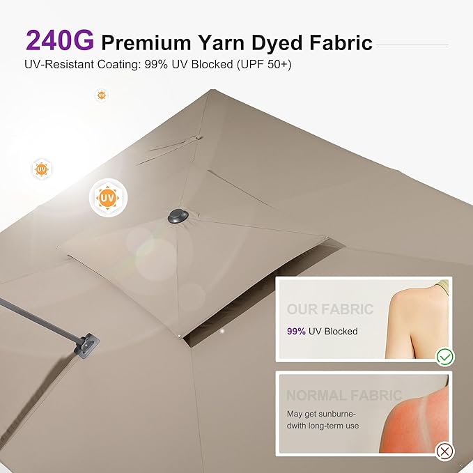 PURPLE LEAF 10 FT Patio Umbrella with Base Outdoor Cantilever Large Offset Umbrella Hanging Double Top Square Umbrella with 360° Rotation Tilting for Garden Deck Backyard Pool Taupe