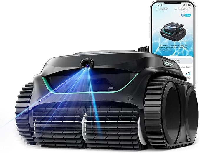 WYBOT C2 Vision AI Camera Cordless Pool Vacuum Robot for inground Pools, 8-in-1 Pool Cleaner, Ultra-fine Filtration, Brushless Motor Powerful Suction, Wall Climbing, Waterline Cleaning, Black Green
