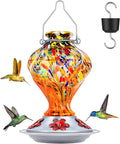 Hummingbird Feeders for Outdoors Hanging, BOLITE Glass Hummingbird Feeder, Hand Blown Twisted with Ant Moat and Five Feeding Ports, 24 Ounces, Leak Proof, Orange, Gifts for Women Men