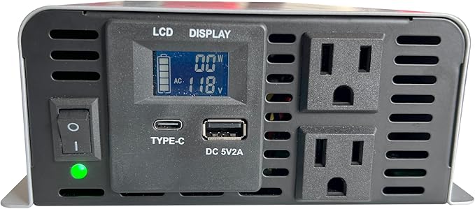 Pure sine Wave Inverter DC 12V Input and AC 110V Output with LCD Display, USB Output Port, Type-C Output Port(800W)