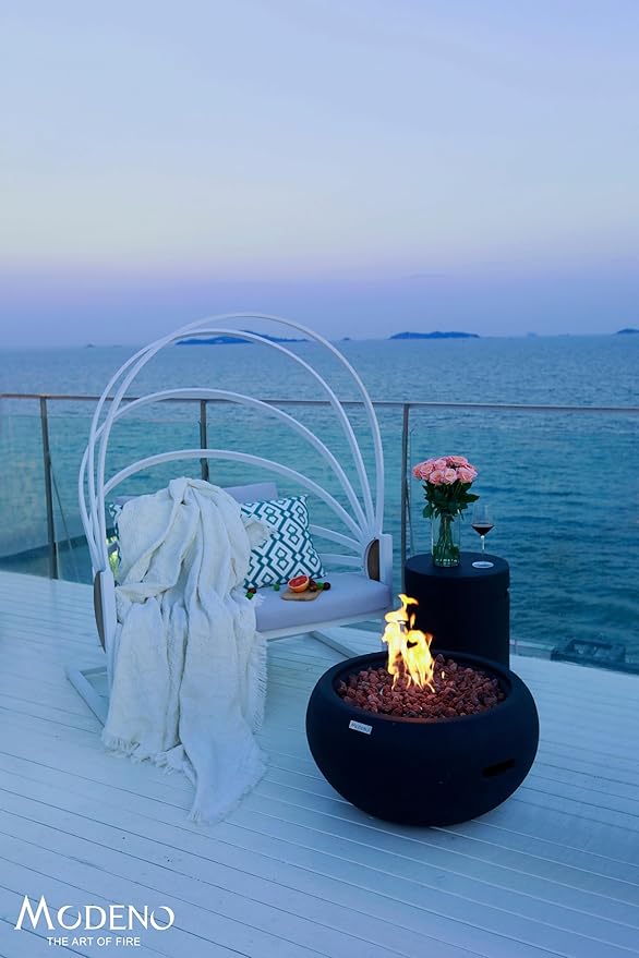 AMS Fireplace | Modeno | York | Firepit Table | Cover and Lava Rocks Included | (Fuel: Natural Gas - Black)