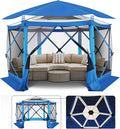 COBlZl Pop Up Gazebo 12x12 Screen House Tent for Camping, Outdoor Instant Stargazing Gazebo Canopy with Awning 2.0, Portable Hub Tent with Mosquito Netting, Pavilion for Backyard,Blue