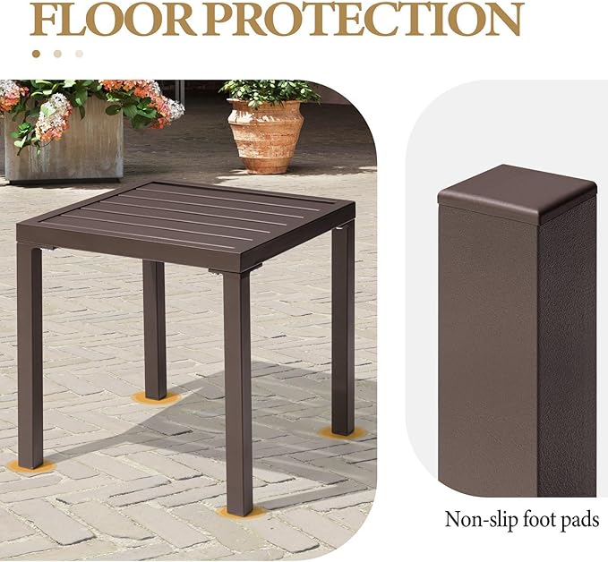 Crestlive Products Outdoor Side Table Set of 2 - Small Metal Square End Table - Easy to Assemble, Weather Resistant Ideal for Garden, Patio, Poolside, Beach, Balcony, Porch