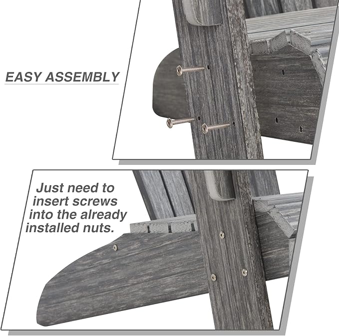 Adirondack Chair Outdoor, Oversized Patio Chair Poly Lumber, Weather Resistant & Heavy Duty, Fire Pits Chair for Porch, Poolside, Lawn, Backyard and Garden, 350lbs Capacity (Grey)