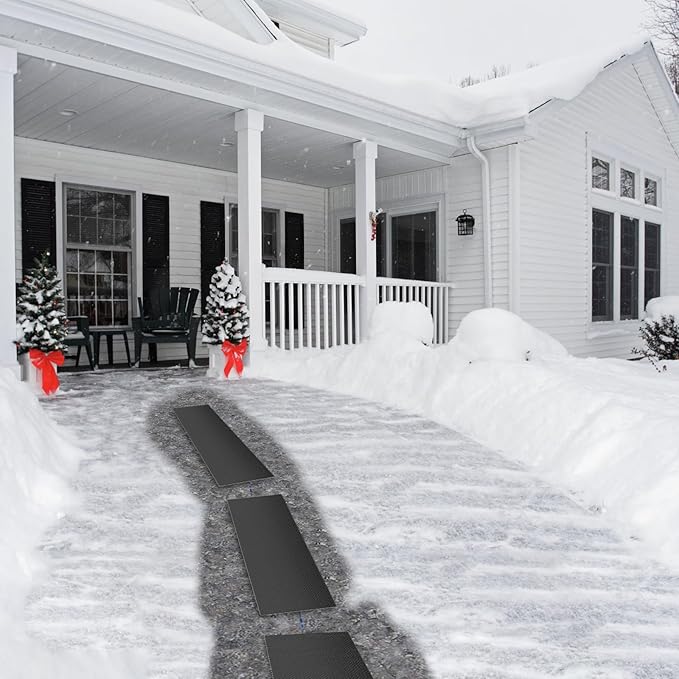 Snow Melting Mats Outdoor for Walkways, 20 x 60 2 Pack in No-Slip Heated Outdoor Mats with 10 ft Power Cord, 3 in/h Speed Snow and Ice Melting Pads for Winter Backyards Snow Removal