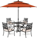 Sophia & William Patio Dining Set with Umbrella 6 Pieces, Outdoor Table and Chairs with 10ft Patio Red Umbrella(No Base), Weather-Resistant for Garden, Backyard, Lawn, Balcony
