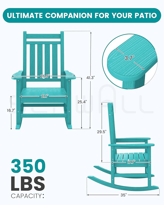 SERWALL Oversized Outdoor Rocking Chair Set of 4, HDPE Rocker for Adults, Patio Rocking Chairs for Porch, Aruba