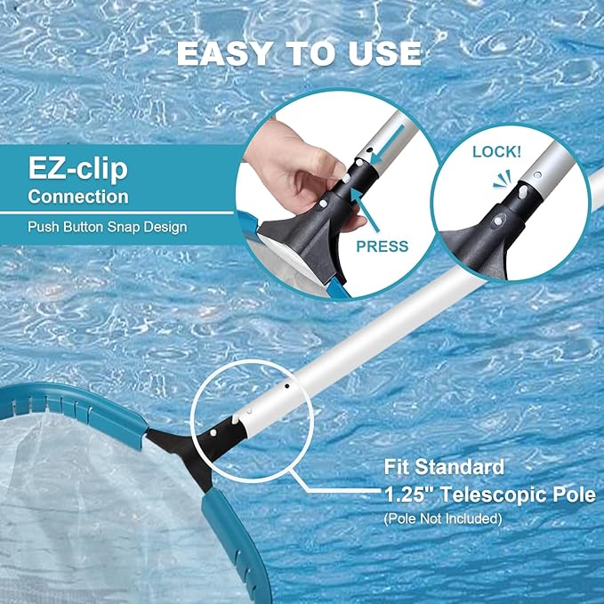 POOLWHALE 17.5" Heavy Duty Ultra Fine Mesh Pool Pollen & Sand Skimmer Rake, Aluminum Frame Deep Nylon Net, Pool Net for Above Ground & In-ground Swimming Pools (No Pole)