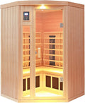 Ceramic Infrared Sauna 2-3 Person Infrared Saunas for Home Low EMF Indoor Home Sauna Spa Hemlock Wooden Corner Sauna Room with Bluetooth Speakers, LED Reading Lamps, Chromotherapy Lights