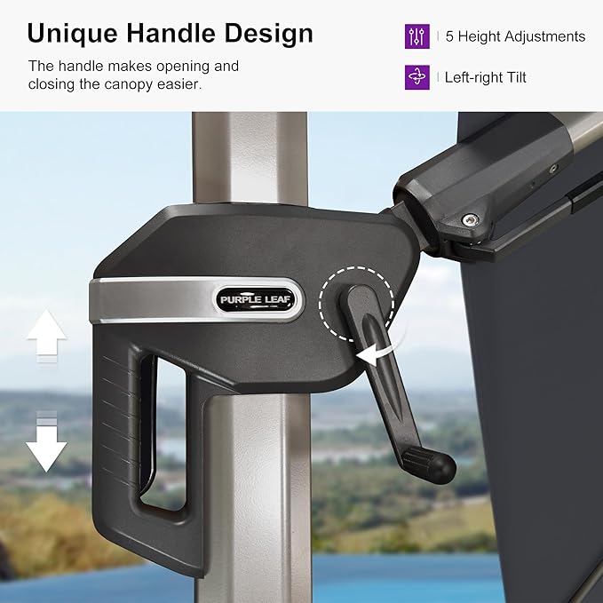 PURPLE LEAF 8' X 8' Left-right Tilting Patio Umbrella Outdoor Swivel Cantilever Umbrella Aluminum Offset Umbrella with Champagne Frame and 360-degree Rotation for Garden Deck Pool, Grey