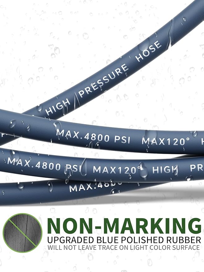 3/8" 4800PSI Pressure Washer Hose 50FT with Swivel Quick Connect for Cold/Hot Water Max 248°F, Kink Resistant Steel Wire Braided, Wear Resistant Power Washer Hose with M22 14mm Adapter