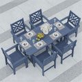 7-Piece Outdoor Dining Set, HDPE All-Weather Patio Table and Chairs Set for 6, Outdoor Patio Furniture Sets with Umbrella Hole for Outside, Deck, Backyard, Garden (Navy Blue)