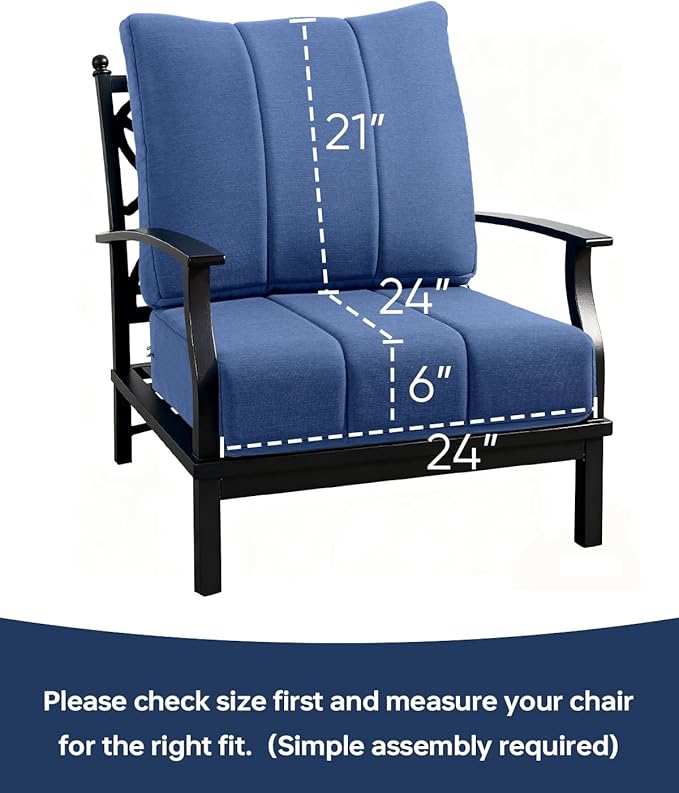 Luxury 24x24x6 Inch Kitty Outdoor Deep Seat Cushions Set of 6 - Comfortable Patio Chair Cushion for Wicker Dining Rocking Swivel Chair Loveseat Couch Sectional Sofa - Navy Blue