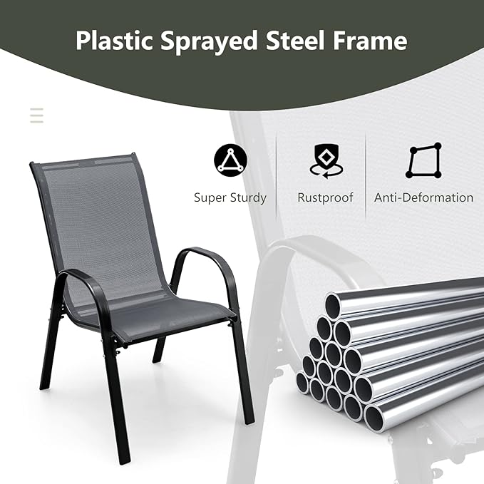 Tangkula Patio Dining Chairs Set of 4, Outdoor Stackable All Weather Heavy Duty Dining Chairs Set with Armrests, Support 330 LBS, for Poolside, Backyard, Garden, Deck, Front Porch (Grey)
