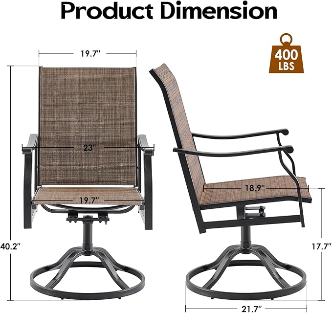 Soohow Swivel Outdoor Dining Chairs Set of 6, Patio Swivel Dining Chair with Textilene Fabric, Outdoor Metal Armchair All Weather Resistant, Ergonomic Comfort, Perfect for Patio, Backyard, Balcony