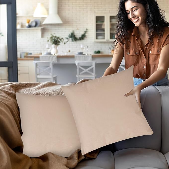 Covers & All Premium Square Throw Pillow Inserts with Covers Set of 4, 26 x 26 Inches Beige, Decorative Cushions for Couch Sofa Home Decor Office Travel UV Resistant Waterproof Soft Cushions Pillows