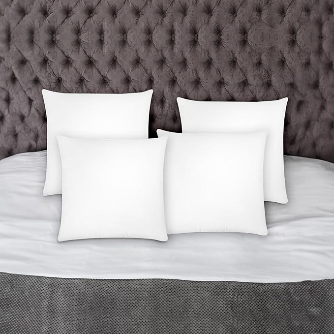 Covers & All Premium Square Throw Pillow Inserts with Covers Set of 4, 24 x 24 Inches White, Decorative Cushions for Couch Sofa Home Decor Office Travel UV Resistant Waterproof Soft Cushions Pillows