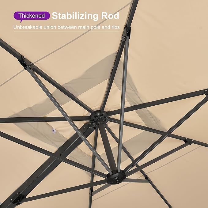 PURPLE LEAF 12 FT Square Patio Umbrella with Base Large Offset Hanging Outdoor Cantilever Umbrella Included Base for Garden Deck Backyard Pool Beige