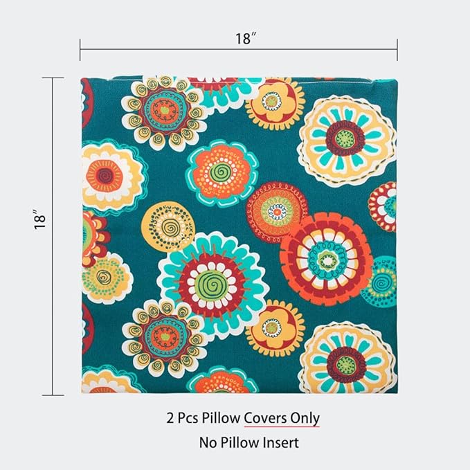 Magpie Fabrics Pack of 2 Outdoor Waterproof Throw Pillow Covers 18 x 18 Inch, Christmas Decorative Cushion Sham Pillowcase Shell for Garden Patio Tent Balcony Couch Sofa(Floral Green)