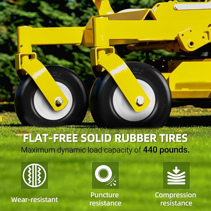 AR-PRO (2 Pack) 13 x 5.00-6" Flat Free Tire and Wheel, Replacement Solid Lawn Mower Tires with Rim, 3" Centered Hub and 3/4" Extra 5/8" Bearings - Fit for Most Riding Mower, Garden Lawn Tractor