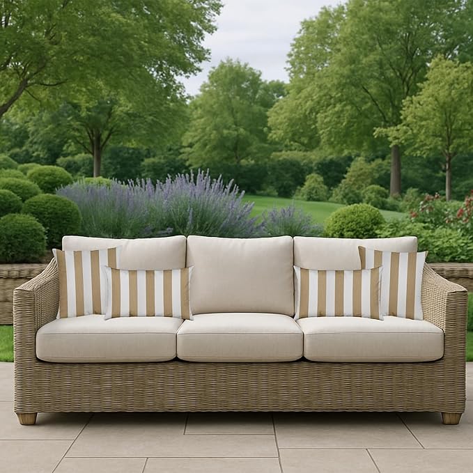 RSH DECOR: Sunbrella Square Throw Pillows Set of 2 | 17" x 17" | Water and Fade-Resistant Performance Fabric | Outdoor Pillow Covers with Down-Alternative Inserts | Maxim Heather Beige