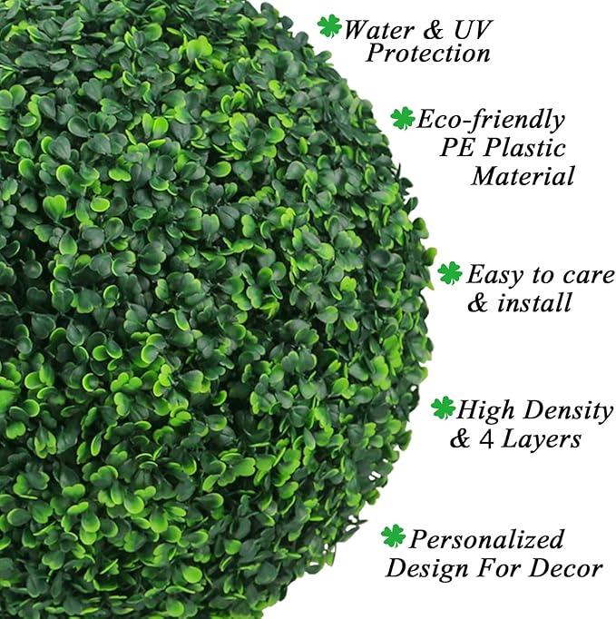 Sunnyglade 2 PCS 7 inch 4 Layers Artificial Plant Topiary Ball Faux Boxwood Decorative Balls for Backyard, Balcony,Garden, Wedding and Home Décor (7 inch)