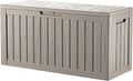 80GAL Brown Outdoor Deck Box with Lockable Compartment - Waterproof, SGS - Tested UV Resistance, Ample Space for Patio Furniture Covers and Outdoor Toys, Simple Setup