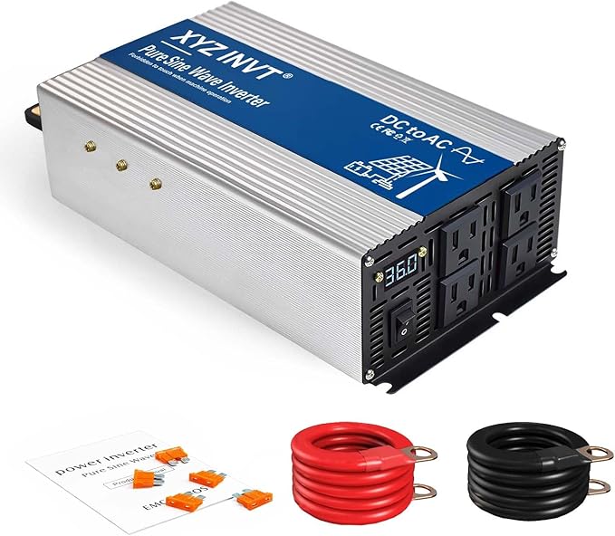 1800W Pure Sine Wave Inverter DC 36V to AC 120V, 3600W Peak Power with LED Display, Power Converter for Car, Truck, Solar, Home & Rechargeable Devices