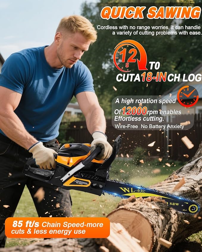 63cc Gas Powered Chainsaw, 3.2KW/3.2HP 2-Cycle Engine, 20-Inch Guide Bar, Professional Power Saw with CDI Ignition, Automatic Oiler & Anti-Vibration System for Heavy-Duty Use