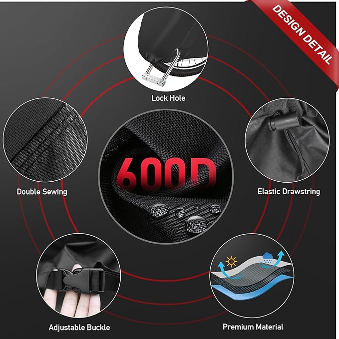 Zettum Bike Cover for 1 Bike - 600D Bike Covers Outdoor Storage Waterproof & Heavy Duty, Bicycle Cover for Single eBike, Mountain Bike, Road Bike, Hybrid Bike, Beach Cruiser Bike, Scooter and More