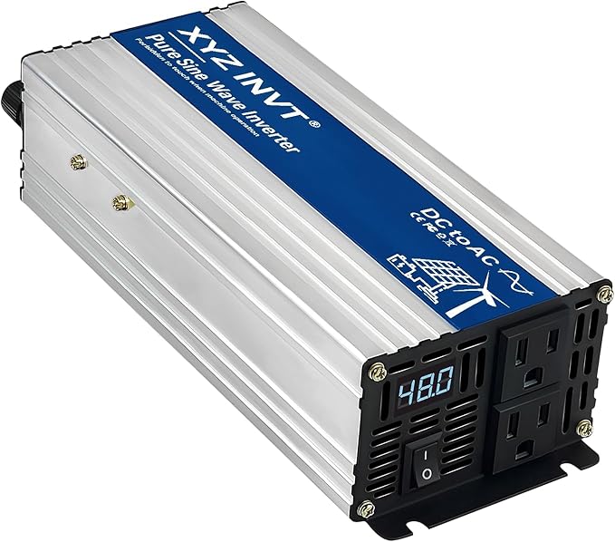 1000W Pure Sine Wave Power Inverter DC 48V to AC 110V/120V, 2000W Peak, Car/Truck Power Converter for Solar, Home, Vehicle & Rechargeable Devices with LED Display