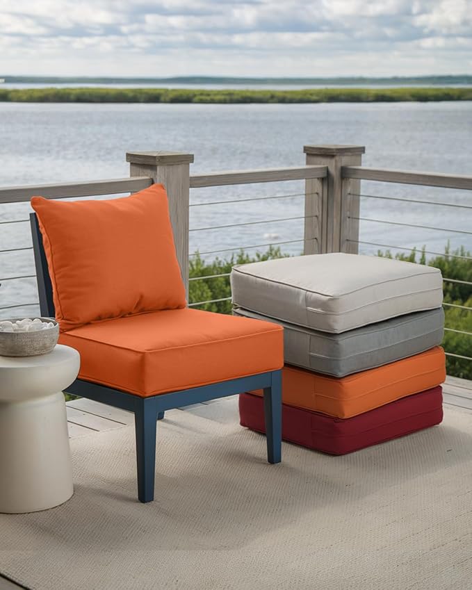 Luxury 24x24x6 Inch Outdoor Seat Cushions - Set of 2 Water Resistant Patio Chair Replacement Cushion for Porch Set Rattan Dining Rocker Glider Chairs Loveseat Couch Sectional Sofa - Orange
