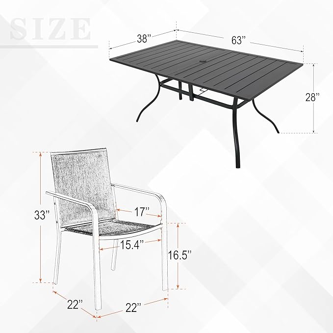 7-Piece Outdoor Patio Dining Set, 6 Stackable Patio Outoor Chairs & Rectangular Dining Table with All Weather Frame Furniture Set - Navy