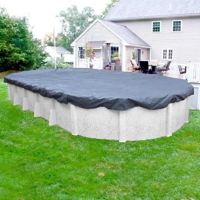 Robelle 10 x 15 ft Blue Winter Oval Pool Cover for Above Ground Pools, 3 ft Overlap (13 x 18 ft Cover Size), Solid 7 x 7 Scrim, 2.2 oz/yd2, 8-Year Warranty, Style: 461015A