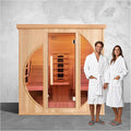 Smartmak Full Spectrum Infrared 2 Person Sauna Room, Red Light Therapy Luxury Wood Home Sauna with Recliner, Canadian Hemlock Indoor Dry Saunas Spa, 3400W with 10 Heaters, Speakers, Lights, Oxygen Bar