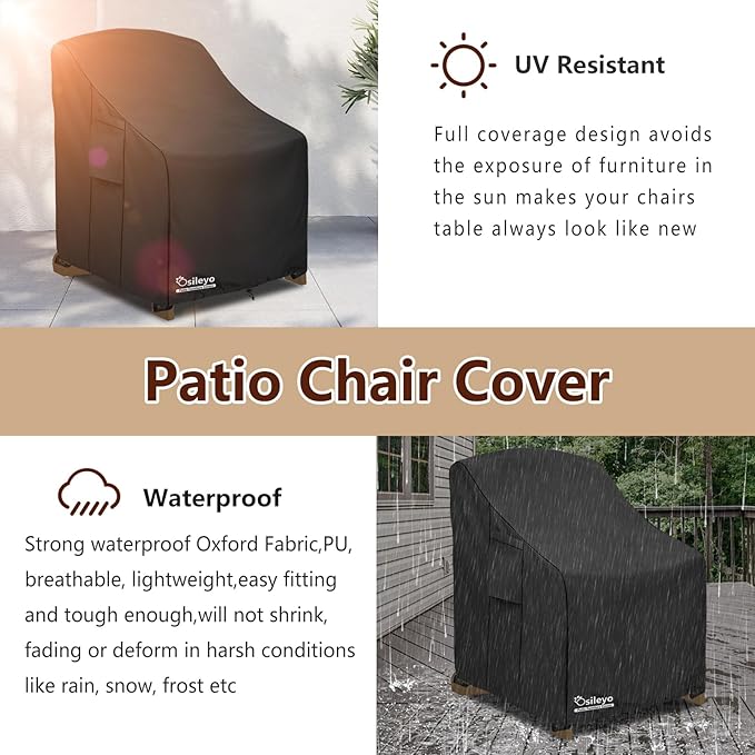 Patio Chair Cover 2 Pack(30W x 34D x 36Hinches),Waterproof Heavy Duty Outdoor Furniture Covers for Patio Adirondack Chair,Black