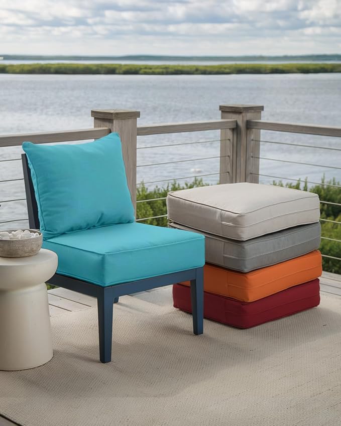 Luxury 24x24x6 Inch Outdoor Seat Cushions - Set of 2 Water Resistant Patio Chair Cushion for Porch Set Rattan Dining Rocker Glider Chairs Loveseat Couch Sectional Sofa - Turquoise