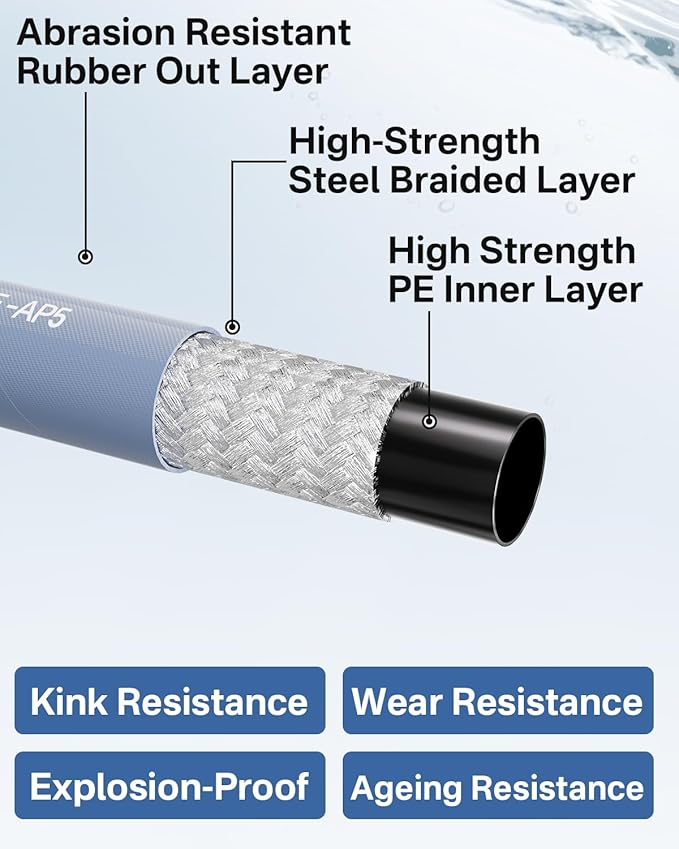 Pressure Washer Hose 100FT 3/8" for Cold and Hot Water 212°F, with Swivel Quick Connect, 4500PSI Kink Resistant Grade Steel Wire Braided, Power Washer Hose With 2pcs M22-14mm Adapter