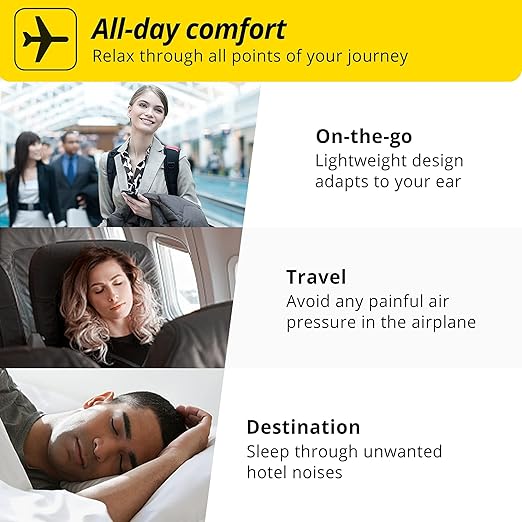 Alpine FlyFit - Earplugs for Pressure Relief & Preventing Ear Pain While Flying - Airplane Travel Essentials - Comfortable Reusable Hypoallergenic Earplugs with Ultra Soft Filter