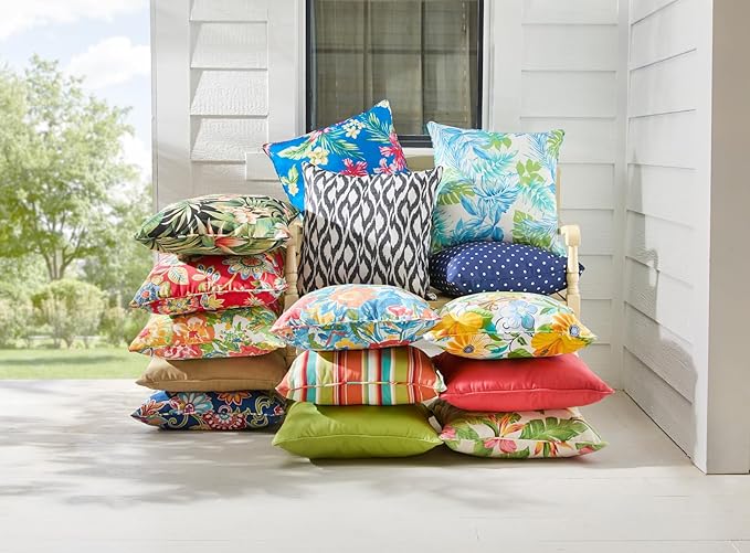BrylaneHome 16" Square Toss Pillow - Patio & Outdoor - Patio & Outdoor - Water, Stain & Fade Resistant - Blue Fern