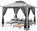COBIZI Gazebo 10x10 Heavy Duty Gazebos with Improved Nettings Outdoor Gazebo Double Roof Patio Gazebos with Metal Steel Frame Outdoor Canopy for Patio, Deck, Backyard (Gray)