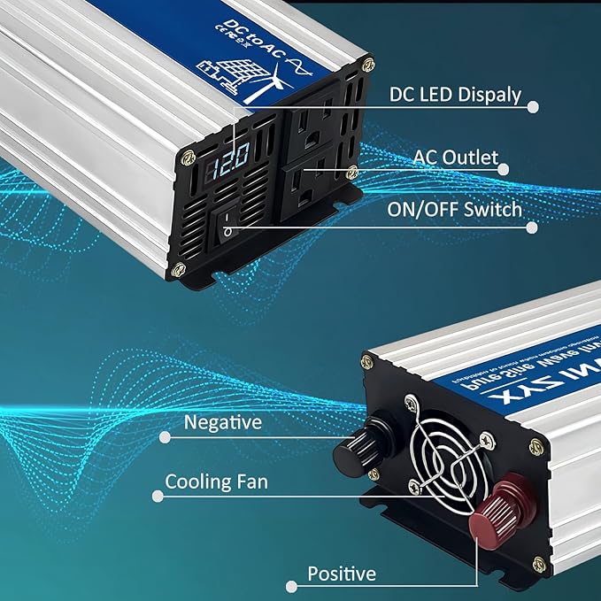 800W Pure Sine Wave Power Inverter DC 12V to AC 110V/120V, 1600W Peak, Car/Truck Power Converter for Solar, Home, Vehicle & Rechargeable Devices with LED Display