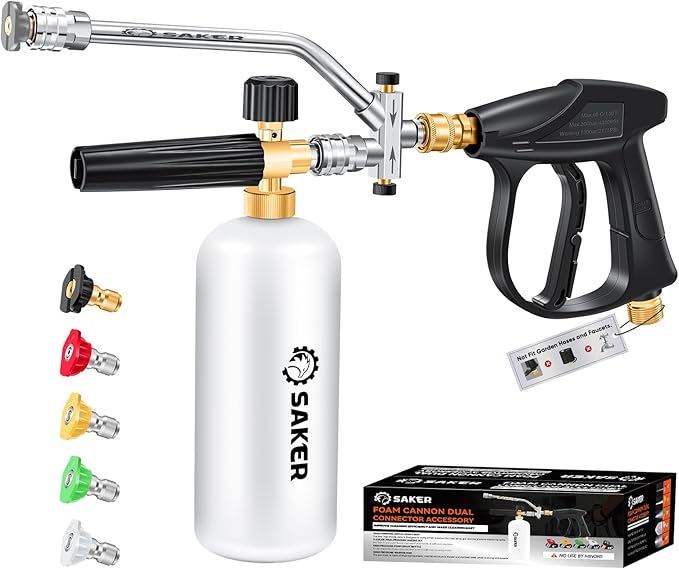 Saker Foam Cannon for Pressure Washer Kit with Quick Connect 3/8 Inch,Pressure Washer Gun for Car Washing and Cleaning,with 5 Power Washer Sprayer Nozzles