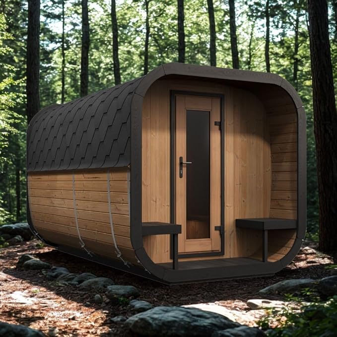 Model CL12GCP, Cube-Series Outdoor Home Sauna Suite Kit, Up to 8 Persons (Sauna Heater and Sauna Stones Included) (Drop 9 WiFi - Glass)
