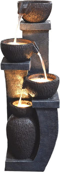 Outdoor Water Fountains Modern Garden Fountains with LED Lighting Indoor Resin Decor for Garden Patio, Deck, Porch, Backyard Home Art DéCor (37.4 inchs)
