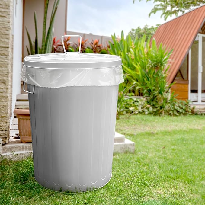 Plexon Large Metal Trash Can with Lid 20 Gallon, Decorative Outdoor Trash Can Heavy Duty Galvanized Metal Bucket with Lid for Garage Workshop Ash Storage Farmhouse, Gray 3 Pack